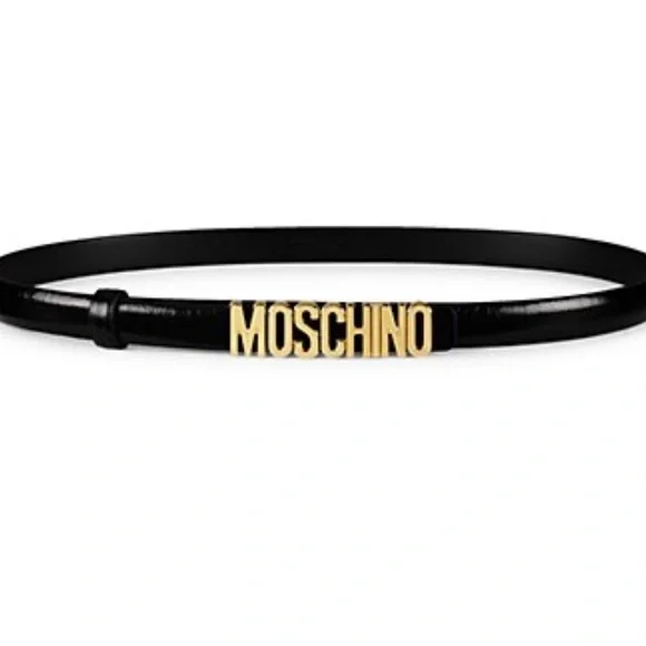 MOSCHINO Skinny Leather Logo Belt display picture 3